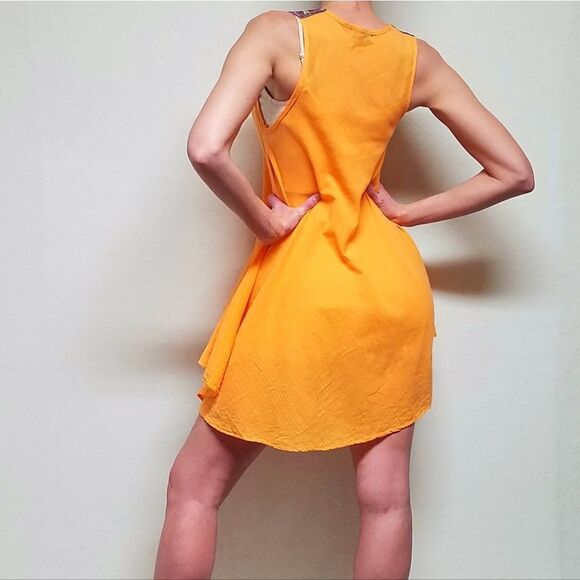 TEN Design Neon Tangerine Sequin Floral Embroidered Trapeze Dress Small - Picture 3 of 15